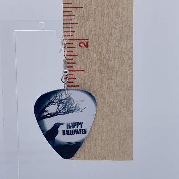 Guitar Pick Custom Earrings Happy Halloween Crows - Picture 4 of 5